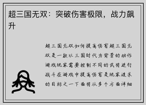 超三国无双：突破伤害极限，战力飙升